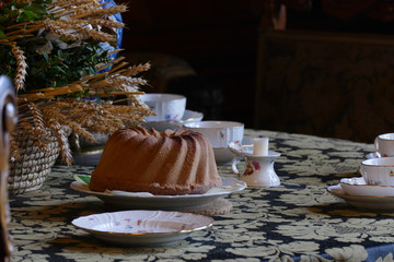 semolina cake on table with vintage tableware