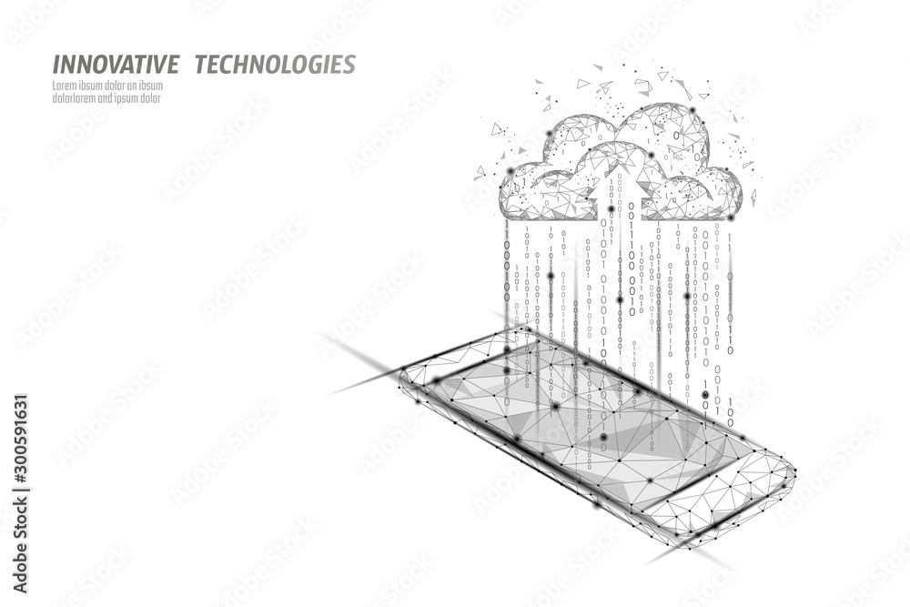 Poster cloud computing online storage low poly. polygonal future modern internet business technology. white