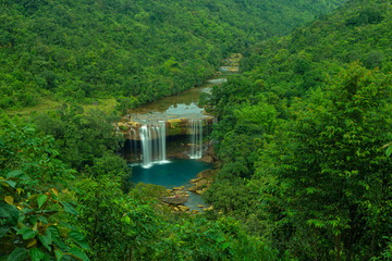 Aerial view of Krang Suri waterfalls, Jaintia Hills, Meghalaya, India