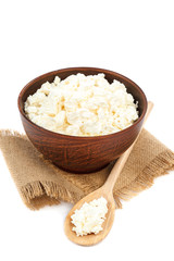Fresh cottage cheese isolated on a white background