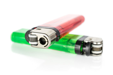 Group of two whole plastic lighter isolated on white background
