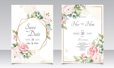 beautiful floral wreath wedding invitation card template - obrazy, fototapety, plakaty