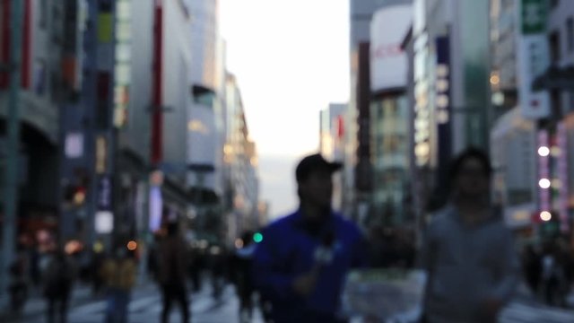 Blurred View of Ginza Street and Pedestrian