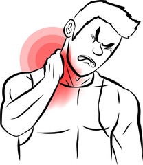 The young man has a lot of neck pain and very hurt cartoon vector