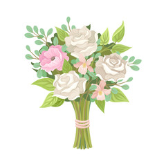 Bridal Bouquet Vector Illustration. Tied With Ribbon Bunch of Flowers