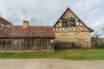 Bad Windsheim, Germany - 16 October 2019: View from a half timbered house in a german village.