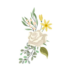 White Roses Decorated Vector Element. Botanical Graphic Composition