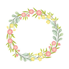Various Wildflowers Twisted in Circle Flame Vector Illustration
