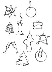 new year christmas outline  illustration black and white line art