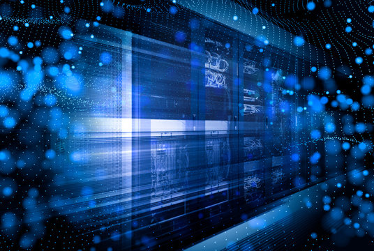 High speed traffic transaction of information through network dta center concept. Technological background under motion