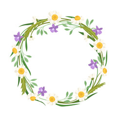 Wildflowers Vector Border. Colorful Decorated Wreath Element
