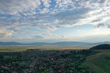 Aerial view of country landscape in the summer.