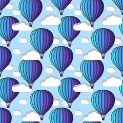 Seamless pattern with air balloons and clouds. Vector illustration.