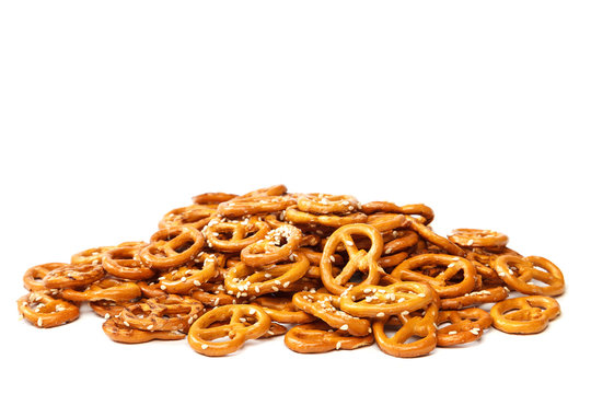 Crispy salty pretzel cookies isolated on a white background