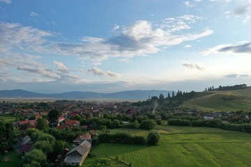 Aerial view of country landscape in the summer.