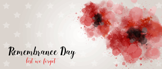 Remembrance day background with watercolor painted poppies.