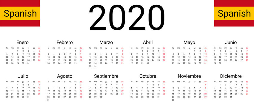 Spanish 2020 calendar. Vector design template start from monday. All months for wall calendar