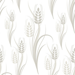 Seamless pattern with gray wheat spikelets on a white isolated background. Vector illustration