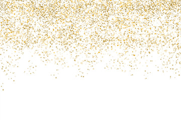 Fototapeta na wymiar Golden confetti isolated on white background (clipping path) with bright festive tinsel of gold color for Christmas, new year, birthday party and greeting card decoration
