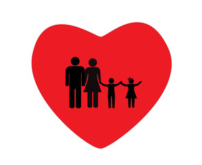 Family love in heart shape, vector illustration.