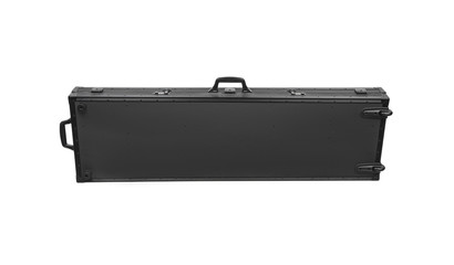 Large modern black case for storing and transporting weapons. Suitcase on wheels with soft foam...