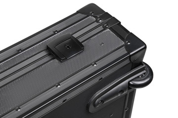 Large modern black case for storing and transporting weapons. Suitcase on wheels with soft foam inside for safe transportation of weapons. Metal container for shotguns, rifles and shotguns.