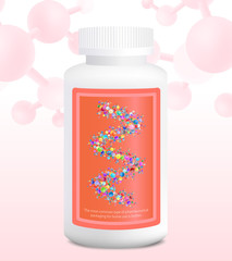 Jar with vitamins, peptide compounds, vector illustration