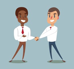 Two businessmen shaking hands to seal an agreement. Vector.