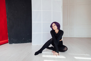 fashionable woman with purple hair anime Japan cosplay