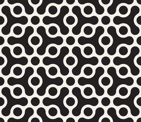 Gordijnen Vector naadloos geometrisch patroon. Contrast abstracte achtergrond. Veelhoekig raster met afgeronde vormen en cirkels. © Samolevsky