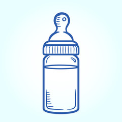 Doodle vector icon of milk bottle on light blue background