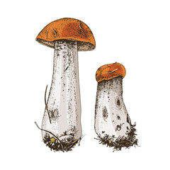 Hand drawn red-capped scaber stalk © Marina Gorskaya