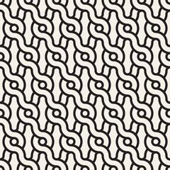 Vector seamless pattern. Monochrome wavy stripes background. Decorative geometric interlaced lines.