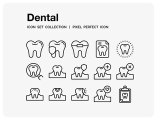Dental Icons Set. UI Pixel Perfect Well-crafted Vector Thin Line Icons. The illustrations are a vector.