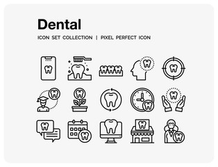 Dental Icons Set. UI Pixel Perfect Well-crafted Vector Thin Line Icons. The illustrations are a vector.