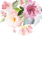 Vector card with floral pattern in watercolor style. Vintage handmade illustration.