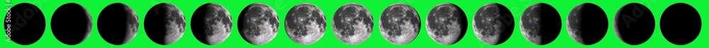 Canvas Prints moon phases in high resolution isolated on green screen.