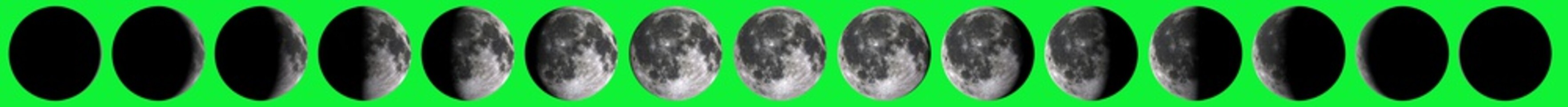 Moon phases in high resolution isolated on green screen. - Powered by Adobe