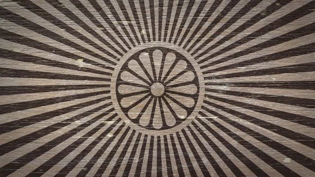 Dharmachakra - Buddhist Symbol On Wodden Texture. Ideal For Your Buddhism / Religion Related Projects. High Quality Animation. 4K, 60fps
