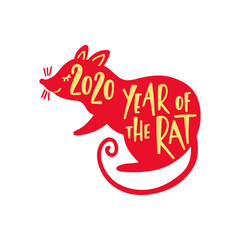 Happy Chinese New Year typography greeting card. 2020 Year of the Rat. Hand drawn lettering design. 