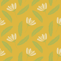 daisies hand drawn seamless pattern vector graphic. Retro vintage style, floral.