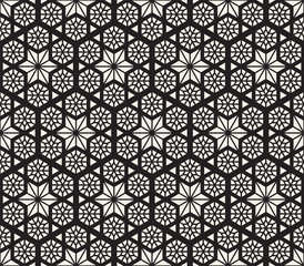 Vector seamless abstract pattern. Modern stylish striped lattice texture. Repeating geometric tiles with hexagonal elements.