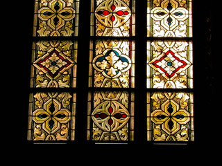 Stained glass as architecture background. Arch-see in Frombork.