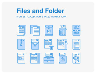 Files and folder Icons Set. UI Pixel Perfect Well-crafted Vector Thin Line Icons. The illustrations are a vector.