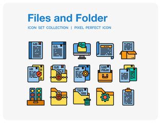 Files and folder Icons Set. UI Pixel Perfect Well-crafted Vector Thin Line Icons. The illustrations are a vector.