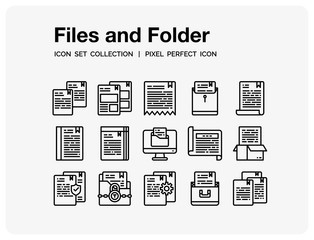 Files and folder Icons Set. UI Pixel Perfect Well-crafted Vector Thin Line Icons. The illustrations are a vector.