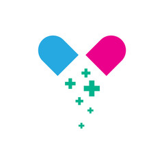 Pill Capsule With Cross Icon For Healthcare Logo Design