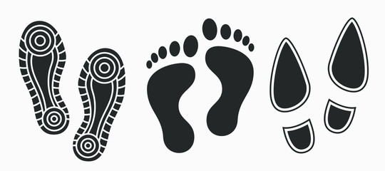 black Human footprints icon set isolated on white. Vector illustration