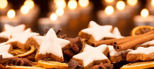 cinnamon stars with oranges for christmas panorama