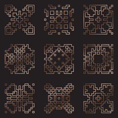 Sacred geometry signs. Art Deco symbols. Set of golden icons. Mystical geometric elements. Art Deco diamond emblems. Wire outline gradient logos. Golden foil logotypes.